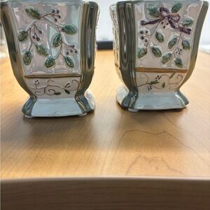 Yankee Candle Green and Cream Leaf Vases